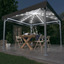 Antracitszürke alumíniumpavilon LED fényfüzérrel 300 x 300 cm kerti bútor