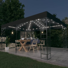 Antracitszürke dupla tetős pavilon LED fényfüzérrel 3 x 4 m kerti bútor