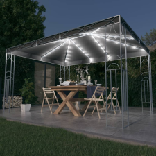 Antracitszürke pavilon LED fényfüzérrel 400 x 300 cm kerti bútor