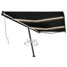 antracitszürke szélérzékelős és LED-es napellenző 600x300 cm kerti bútor