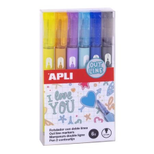 APLI Dupla vonalú metálfényű markerkészlet, 5,5 mm, apli, 6 különböző színű kontúrral filctoll, marker