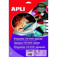 APLI Etikett, CD/DVD, A4, teljes lefedettségű, matt, APLI "Mega" etikett