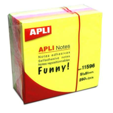 APLI Öntapadó jegyzettömb, 51x51 mm, 250 lap, APLI "Funny", neon jegyzettömb