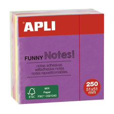 APLI öntapadó jegyzettömb, 51x51 mm, 250 lap, apli "funny", neon 11596 jegyzettömb