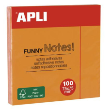 APLI Öntapadó jegyzettömb, 75x75 mm, 100 lap, APLI "Funny", neon narancs post-it