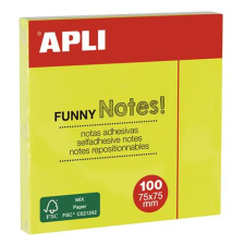 APLI Öntapadó jegyzettömb, 75x75 mm, 100 lap, APLI "Funny", neon sárga post-it
