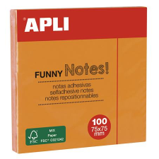 APLI öntapadó jegyzettömb, 75x75 mm, 100 lap, apli "funny", neon narancs jegyzettömb