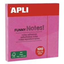 APLI Öntapadó jegyzettömb, 75x75 mm, 100 lap, APLI &quot;Funny&quot;, neon rózsaszín jegyzettömb