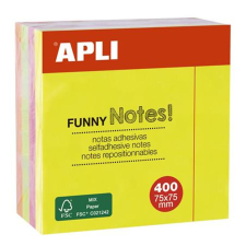 APLI Öntapadó jegyzettömb, 75x75 mm, 400 lap, APLI "Funny", neon post-it