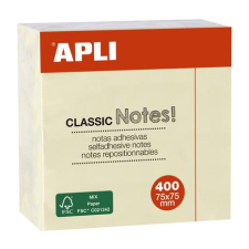 APLI Öntapadó jegyzettömb, 75x75 mm, 400 lap, APLI "Classic", sárga jegyzettömb