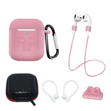 Apple AirPods 1/2 Pink készülékkel kompatibilis szilikon tok és tartozékkészlet fülhallgató, fejhallgató tok