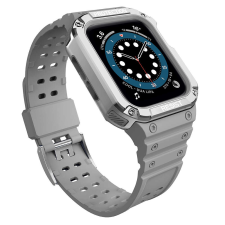 Apple Apple Watch 4-6 / SE (44mm) / 7 (45mm) Protect Strap Band okosóra szíj ütésálló tokkal, Szürke óraszíj