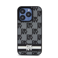 Apple DKNY PU Leather Checkered Pattern and Stripe iPhone 12/12 Pro hátlap tok, fekete tok és táska