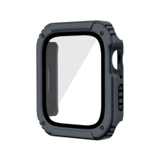 Apple Műanyag keret (BUMPER, ütésálló + kijelzővédő üveg) SZÜRKE Apple Watch Series 3 38mm okosóra kellék