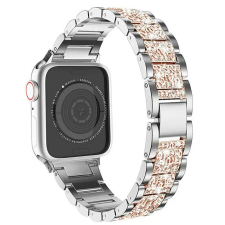 Apple Watch DIamond fém szíj / ezüst-rosegold / 42/44/45/49 okosóra kellék