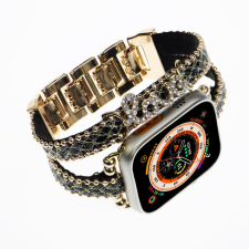 Apple Watch Love bőróraszíj-fekete-arany 42/44/45/49mm okosóra kellék