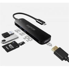 Approx USB HUB - Type-C 5in1 HUB (2db USB3.0, 1db MicroSD 1db SD kártya, 1db HDMI 4k30Hz) Fekete laptop kellék