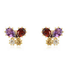 Arannyal Bevont Ezüst Fülbevaló Afrikai Ametiszttel és Citrinnel, ROS383 fülbevaló