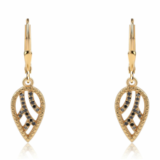  Arannyal Bevont Ezüst Fülbevaló Fekete Gyémánttal, ROS838 fülbevaló