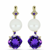 Arannyal Bevont Ezüst Fülbevaló Marokkói Ametiszttel és Fehér Édesvízi Kagylógyönggyel, Y62175