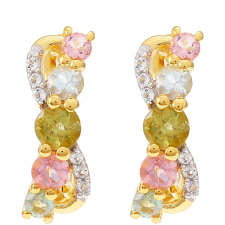  Arannyal Bevont Ezüst Fülbevaló Pelmadulla-i Szivárvány Turmalinnal és Fehér Topázzal, PCY11050 fülbevaló