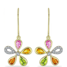  Arannyal Bevont Ezüst Fülbevaló Rosebery Szivárvány Zafírral és Fehér Topázzal, Y59719 fülbevaló