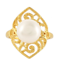  Arannyal Bevont Ezüst Gyűrű Barokk Édesvízi Tenyésztett Gyönggyel, PCY11630/54 gyűrű