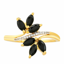  Arannyal Bevont Ezüst Gyűrű Fekete Turmalinnal és Fehér Topázzal, PCY11358/54 gyűrű