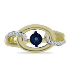  Arannyal Bevont Ezüst Gyűrű Kék Táncoló Gyémánttal és Fehér Topázzal, Y61218/62 gyűrű