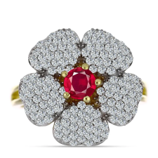  Arannyal Bevont Ezüst Gyűrű Madagaszkári Rubinnal és Fehér Topázzal, Y63194/62 gyűrű