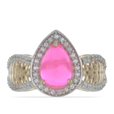  Arannyal Bevont Ezüst Gyűrű Pink Opállal és Fehér Topázzal, Y47427/54 gyűrű