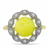  Arannyal Bevont Ezüst Gyűrű Sárga Szerpentinnel és Fehér Topázzal, Y58303/57