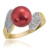  Arannyal Bevont Ezüst Gyűrű Vörös Édesvízi Gyönggyel és Fehér Topázzal, XELP24/59