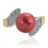 Arannyal Bevont Ezüst Gyűrű Vörös Édesvízi Gyönggyel és Fehér Topázzal, XELP26/54