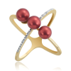 Arannyal Bevont Ezüst Gyűrű Vörös Édesvízi Gyönggyel és Fehér Topázzal, XELP27/54