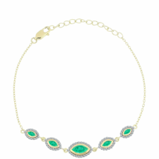  Arannyal Bevont Ezüst Karkötő Kolumbiai Smaragddal és Fehér Gyémánttal, Y62551 karkötő