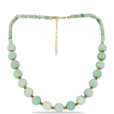  Arannyal Bevont Ezüst Nyaklánc Amazonittal és Cerro Bolívar Hematittal, Y58721 nyaklánc