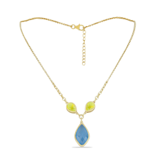 Arannyal Bevont Ezüst Nyaklánc Citrom Kalcedonnal és Kék Kalcedonnal, Y57612 nyaklánc