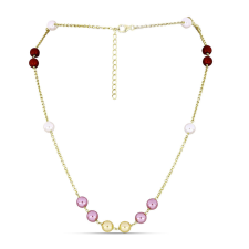  Arannyal Bevont Ezüst Nyaklánc Fehér Édesvízi Kagylógyönggyel és Barackszínű Édesvízi Kagylógyönggyel, Y61531 nyaklánc