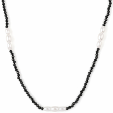 Arannyal Bevont Ezüst Nyaklánc Fekete Spinellel és Édesvízi Gyönggyel nyaklánc