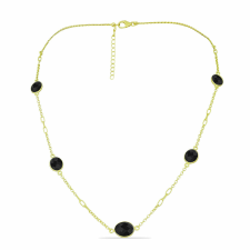  Arannyal Bevont Ezüst Nyaklánc Fekete Spinellel, Y59245 nyaklánc