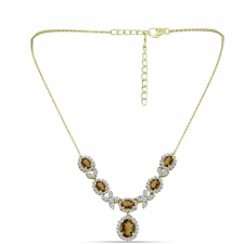  Arannyal Bevont Ezüst Nyaklánc Kognak Kvarccal és Fehér Topázzal, Y63251 nyaklánc