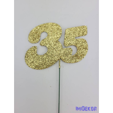  Arany csillámos szám drót pálcán - 35 dekorációs kellék