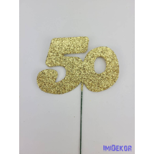  Arany csillámos szám drót pálcán - 50 dekorációs kellék