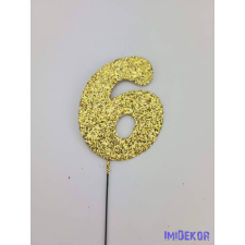  Arany csillámos szám drót pálcán - 6 dekorációs kellék