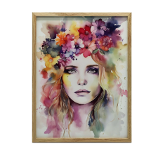  ARANY KERETES FALI PLAKÁT NŐI ARC koszorúval 30x40 CM grafika, keretezett kép