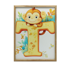 ARANY KERETES PLAKÁT FALRA VIDÁM MAJOM T BETŰVEL 50X70 CM grafika, keretezett kép