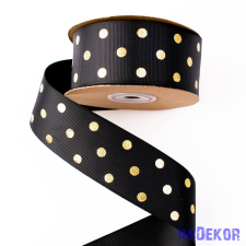  Arany pöttyös ripsz szalag 38mm x 20m - Fekete szalag, masni