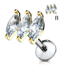  Arany Színű 316L Orvosi Acél Egyenesszárú Labret Piercing Három Kővel egyéb ékszer
