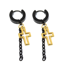  Arany színű áttört kereszt fülbevaló lánccal, fekete akasztóval fülbevaló